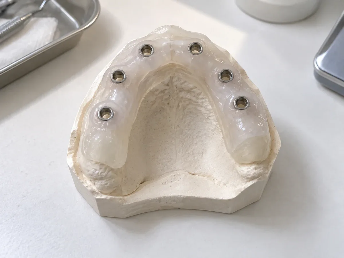 The guide that sets implant positions in advance is one of the steps.