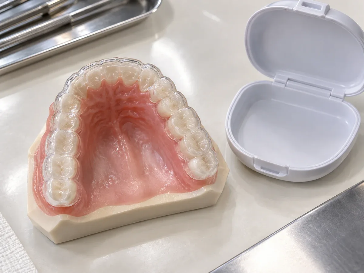 치아 전체를 덮는 단단한 장치가 가장 널리 쓰입니다.