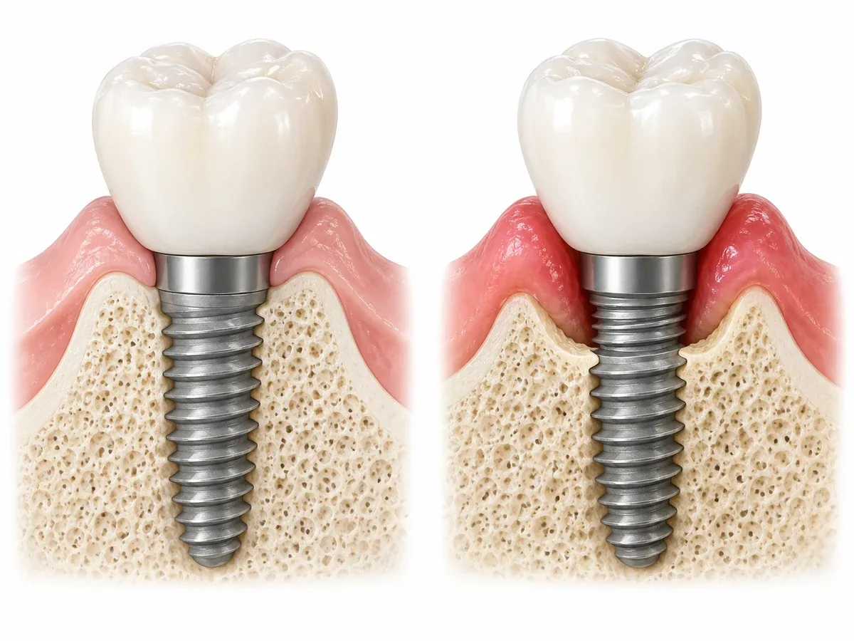 Two implants can look alike, so bone level is checked on X-rays.