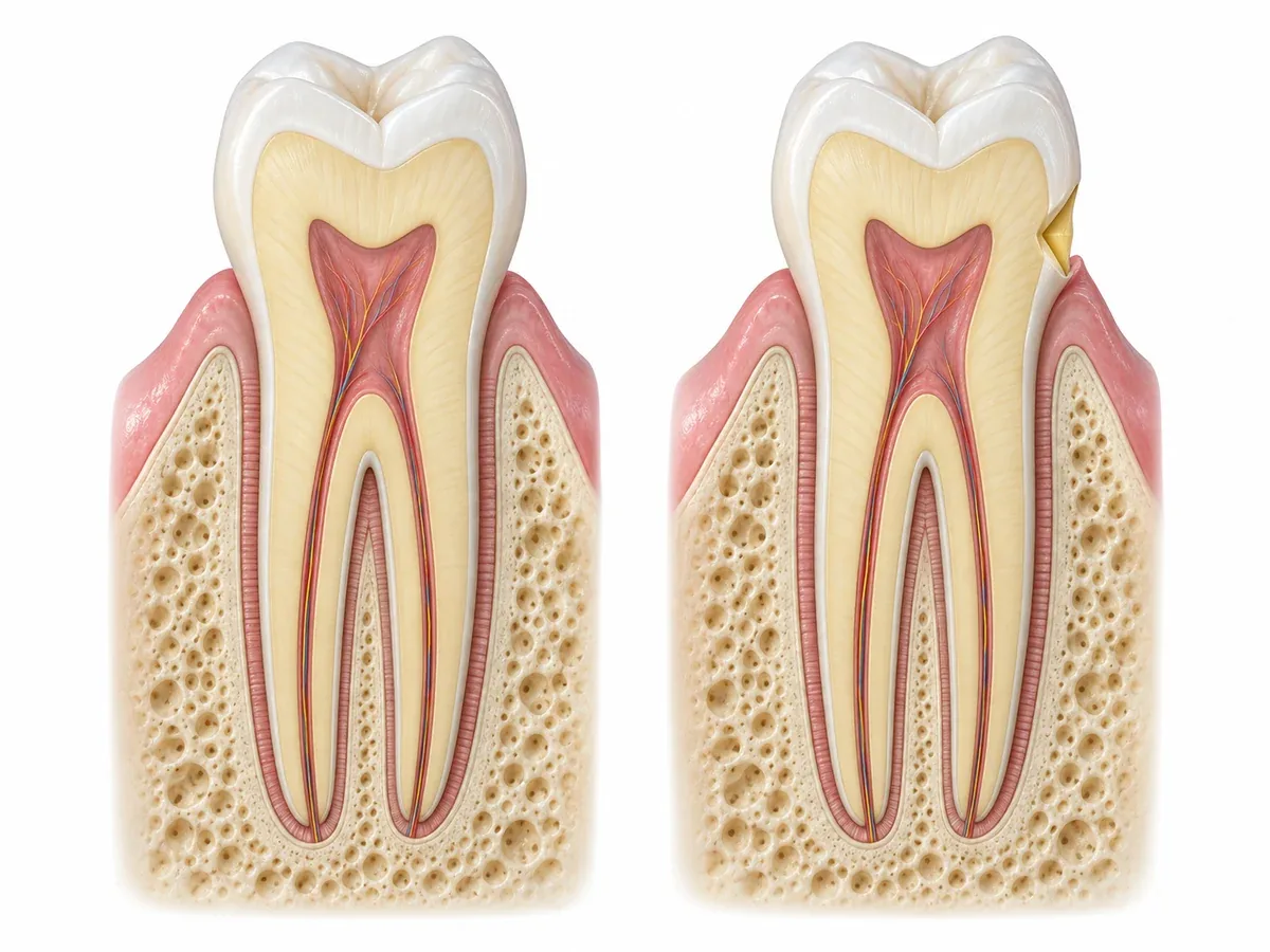 Cross-section of a tooth with a V-shaped notch at the neck near the gums, caused by repeated excessive force — Reset Dental Clinic