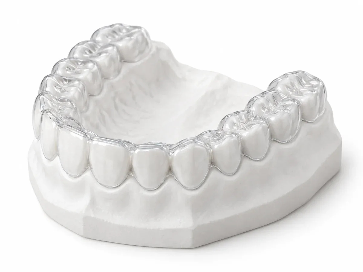 A clear night splint fitted on a model of the teeth — Reset Dental Clinic