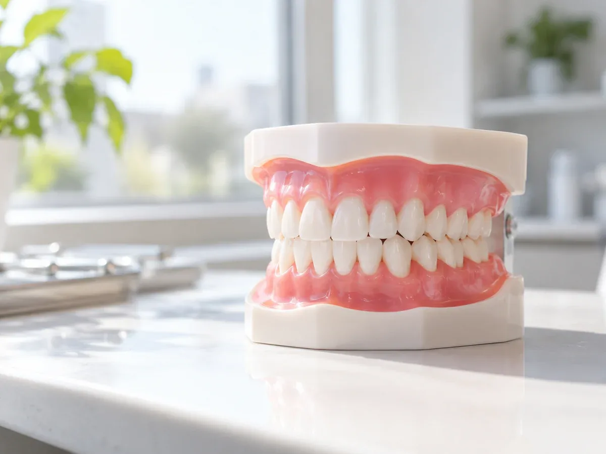 밝은 창가에서 자연광을 받는 교육용 치아 모형 하나 — 리셋치과의원