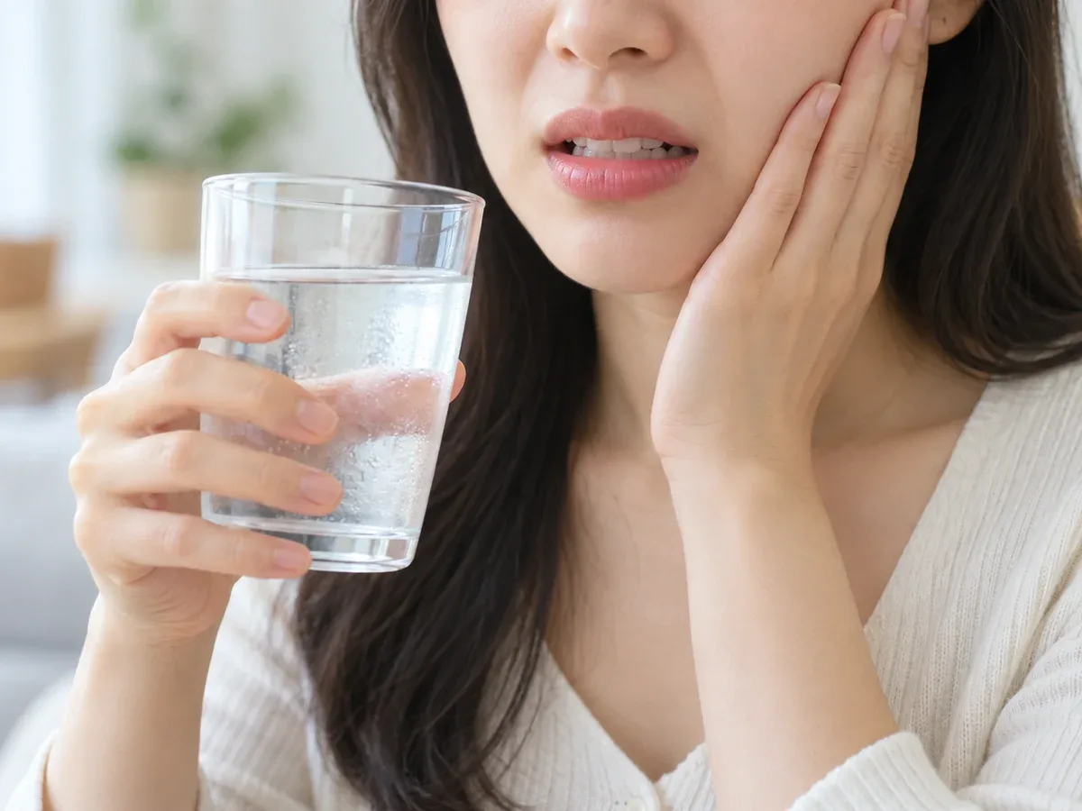 찬물을 마시다 멈칫하며 볼을 손으로 감싸는 모습 — 리셋치과의원