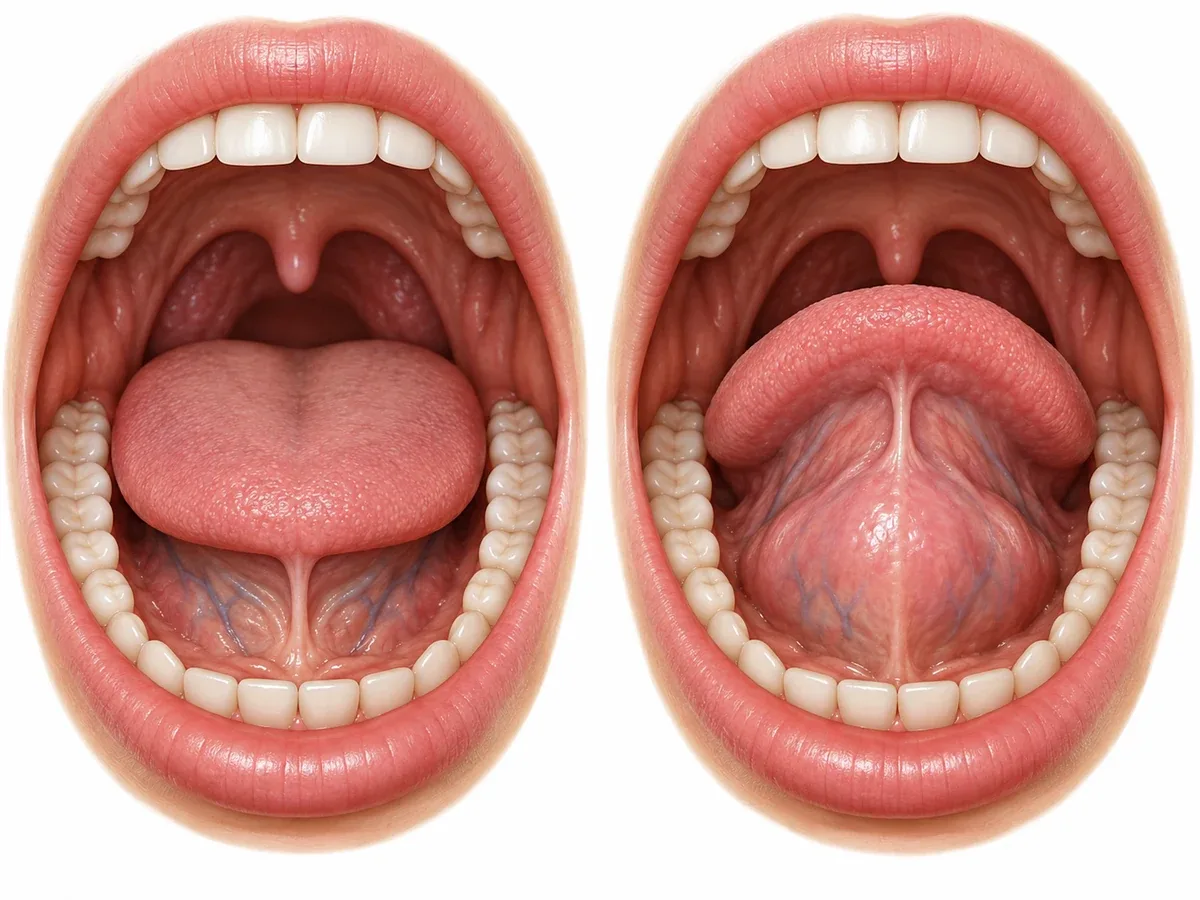 혀가 위로 밀려 올라가는 것이 대표적인 신호입니다.