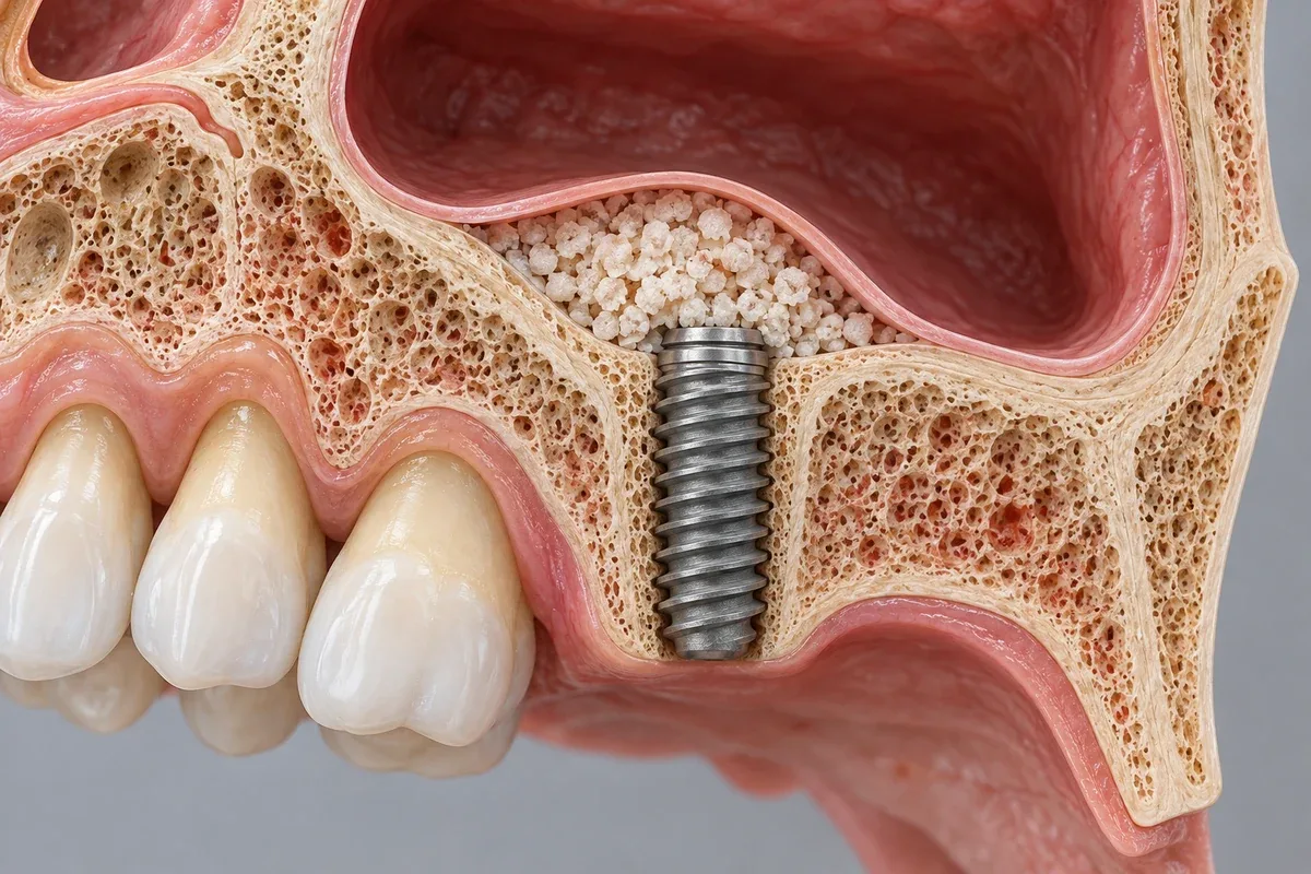 위턱 단면에서 상악동 아래에 뼈를 채운 모습 — 리셋치과의원